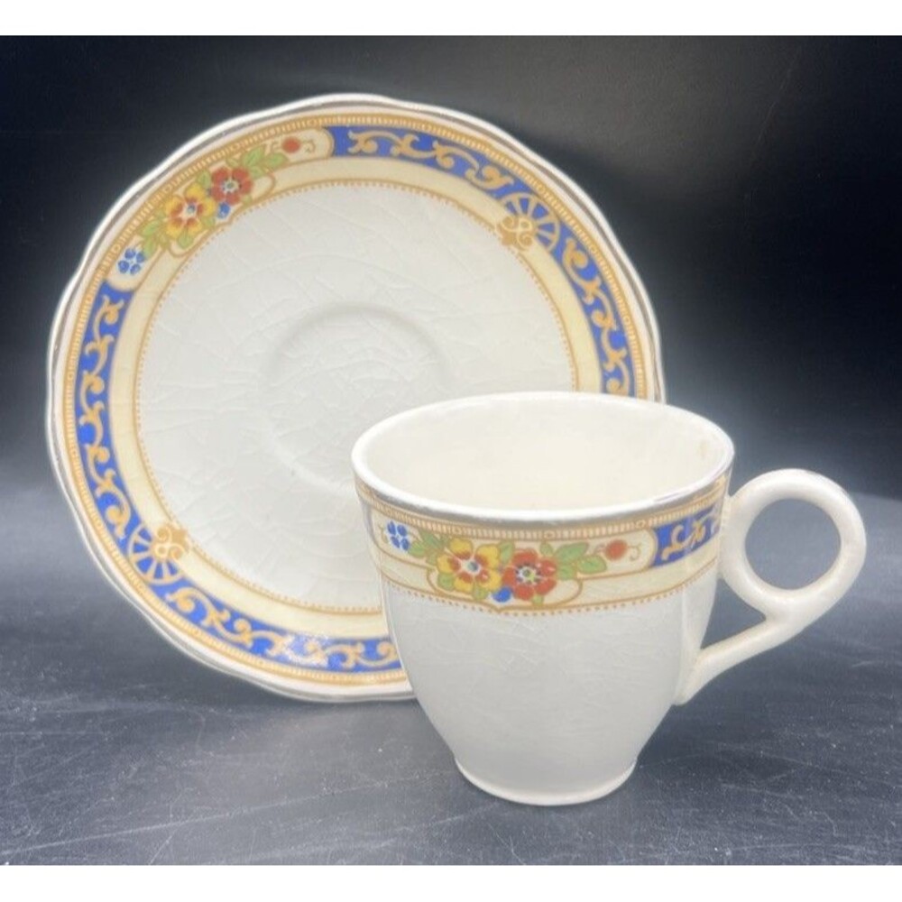 Vintage Grindley England Demitasse Cup & Saucer Floral Gold Bone China